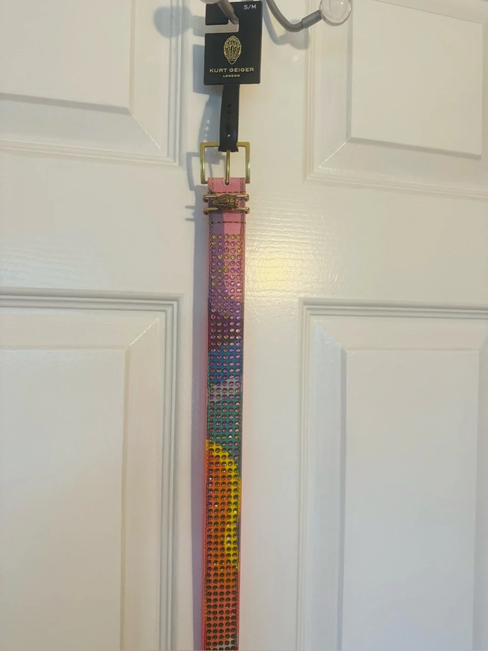 Kurt Geiger Shoreditch Belt - Swirl Rainbow Rhinestone Covered - S/M